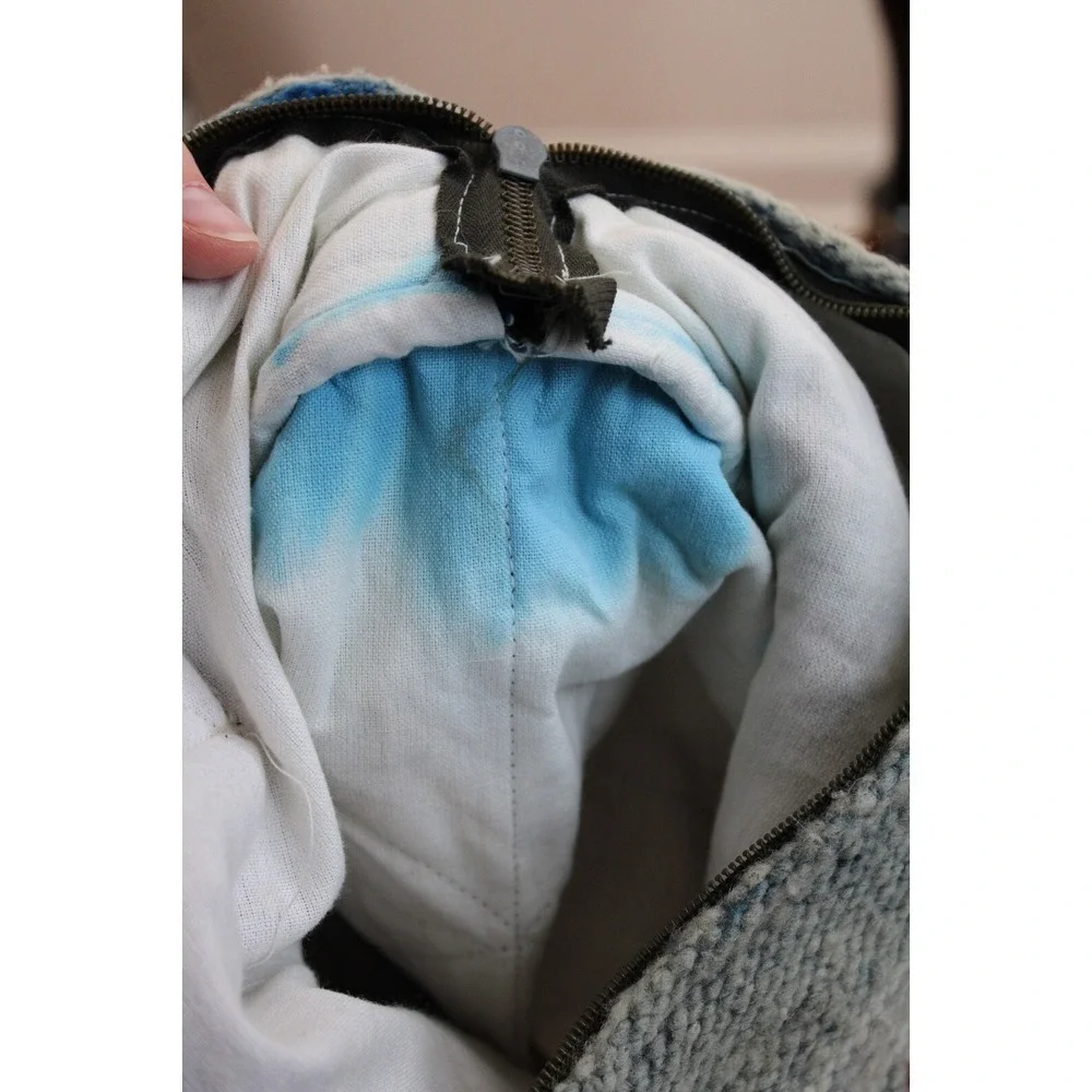Vtg Mid Century Modern Wool Fabric Geometric Bird Duffle Bag
